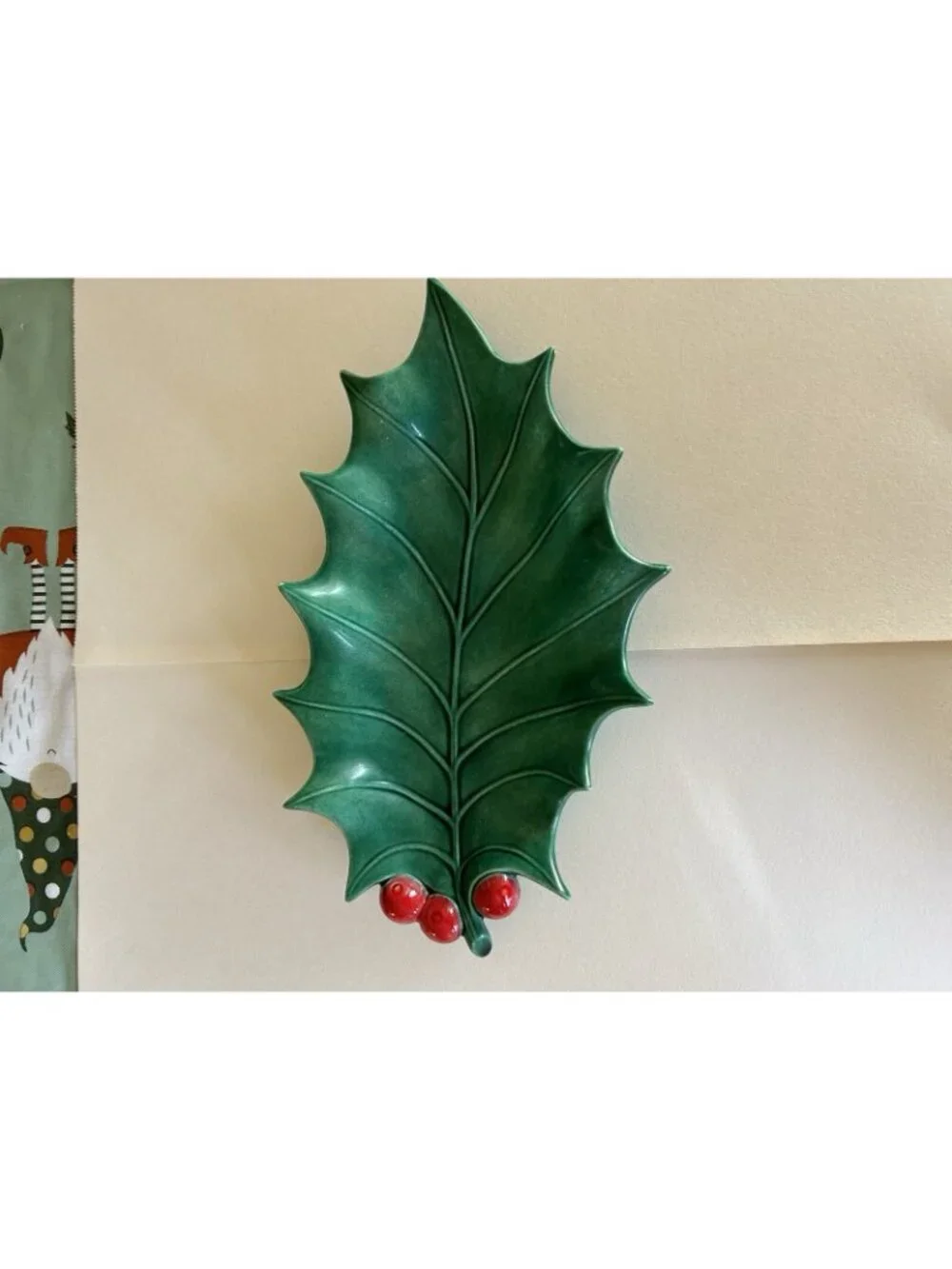 Vintage Christmas Candy Dish Holly Leaf With Berries